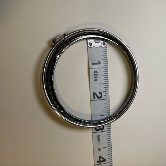 Three Elegant Silver Tone and Crystal Bangle Stacking Bracelets - Picture 6 of 6